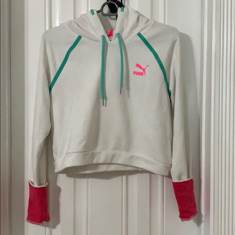 White Puma Cropped Hoodie